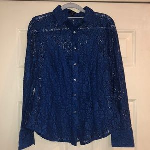 J. Crew Blue Floral Lace Button Up Blouse - 6 EUC